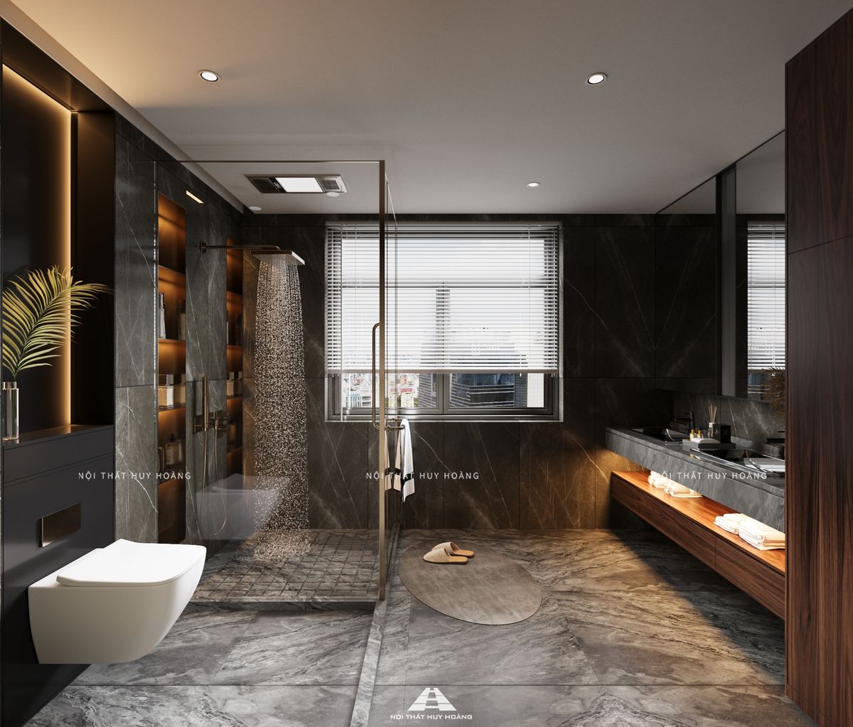 Thiết kế nội thất gỗ óc chó biệt thự Vinhomes Riverside