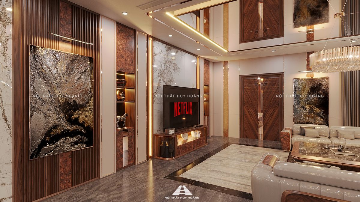 Thiết kế nội thất gỗ óc chó biệt thự Vinhomes Riverside