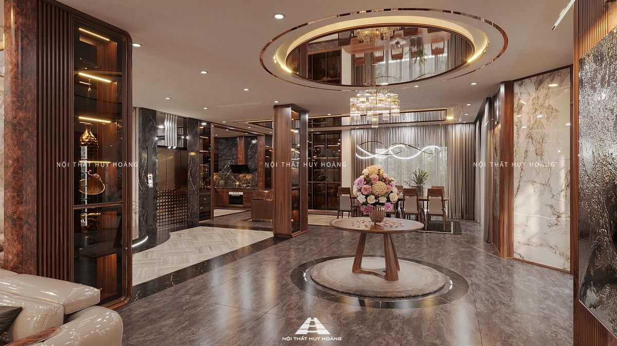 Thiết kế nội thất gỗ óc chó biệt thự Vinhomes Riverside