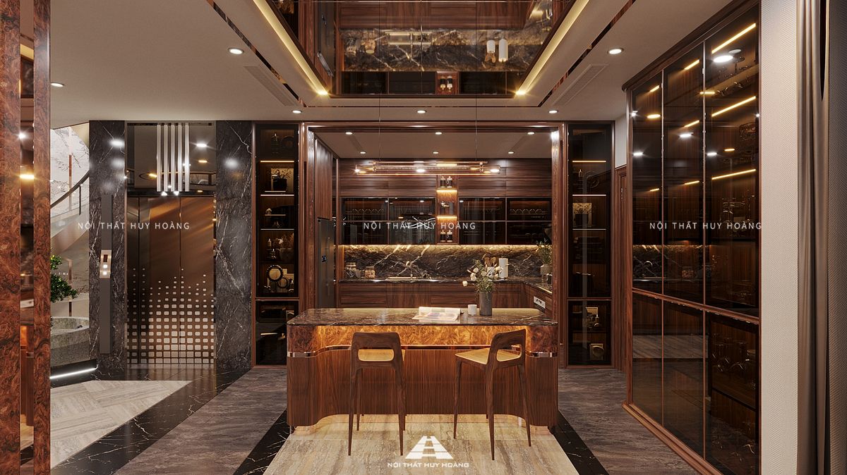 Thiết kế nội thất gỗ óc chó biệt thự Vinhomes Riverside