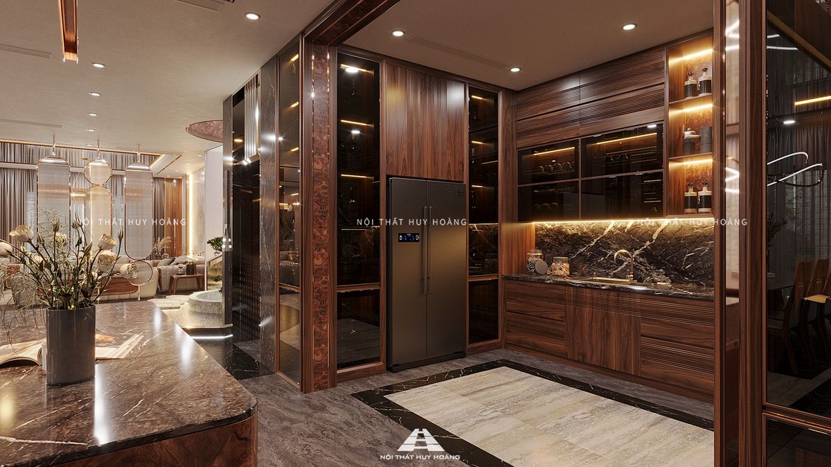 Thiết kế nội thất gỗ óc chó biệt thự Vinhomes Riverside