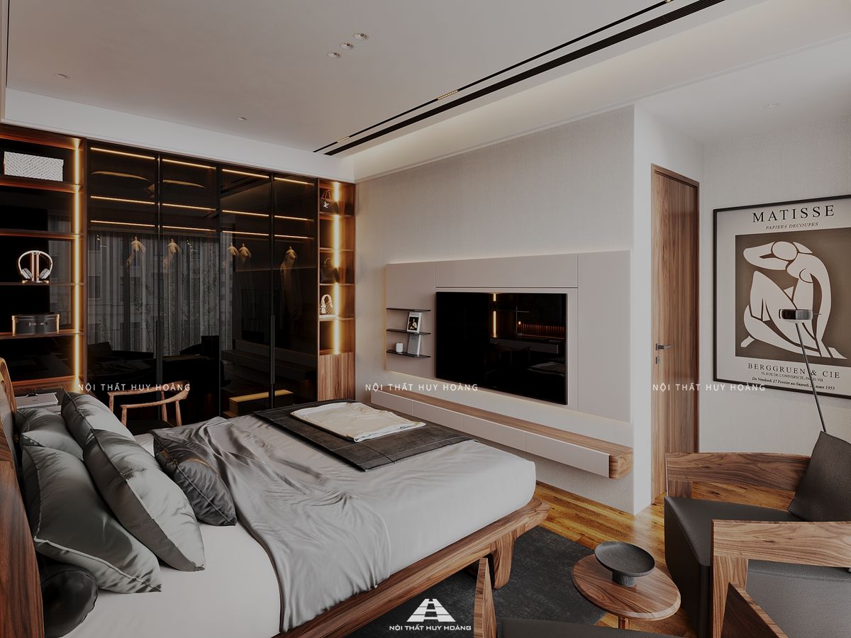 Thiết kế nội thất gỗ óc chó biệt thự Vinhomes Riverside