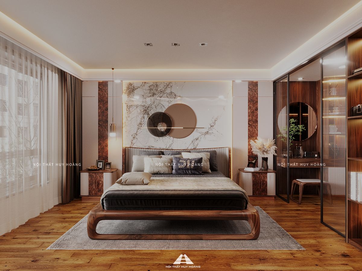 Thiết kế nội thất gỗ óc chó biệt thự Vinhomes Riverside