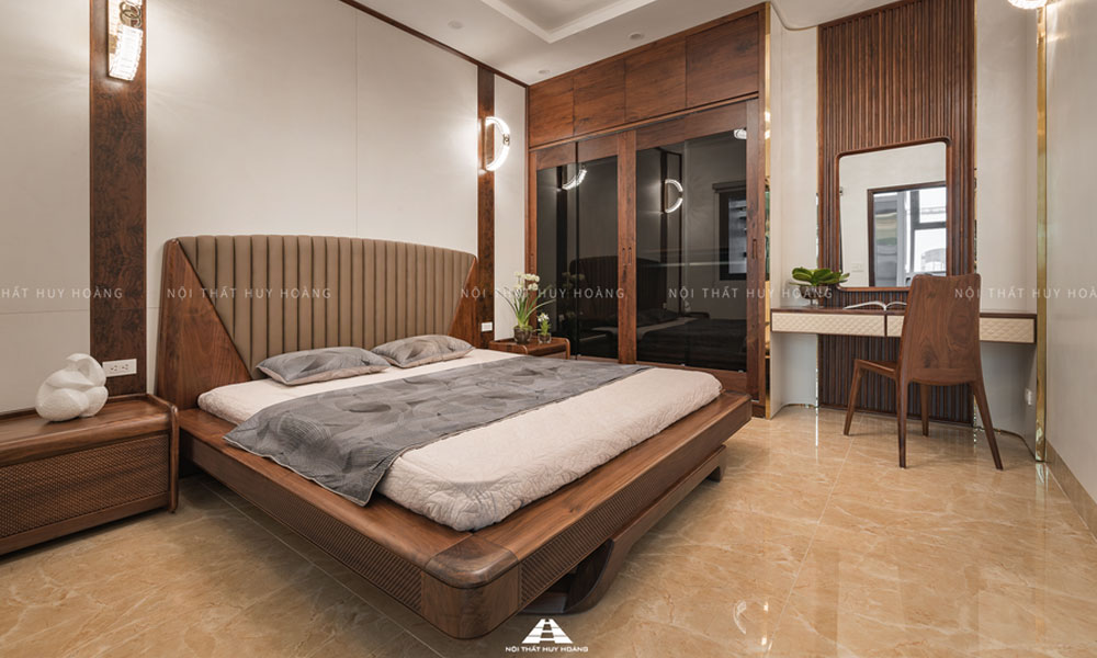 mẫu giường ngủ gỗ óc chó đẹp và tinh tế