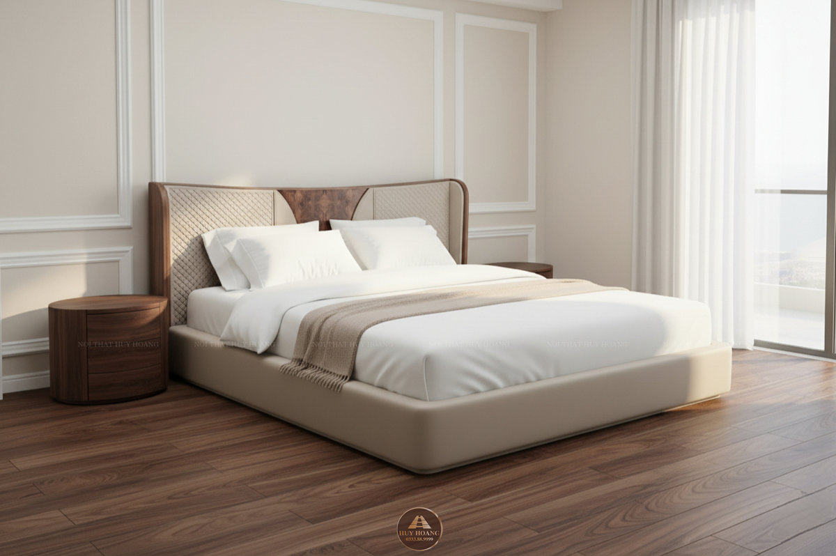 mẫu giường ngủ gỗ óc chó