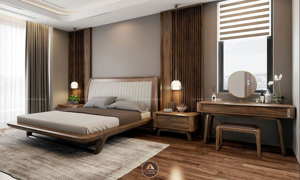 mẫu giường ngủ gỗ óc chó cao câp