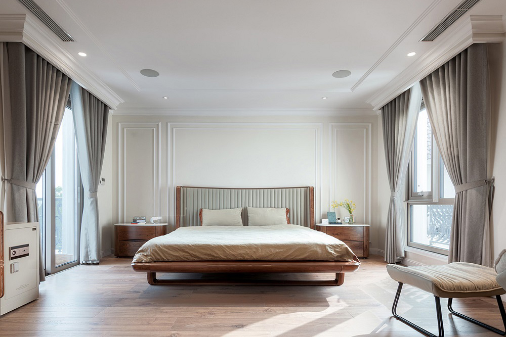 mẫu giường ngủ gỗ óc chó hiện đại