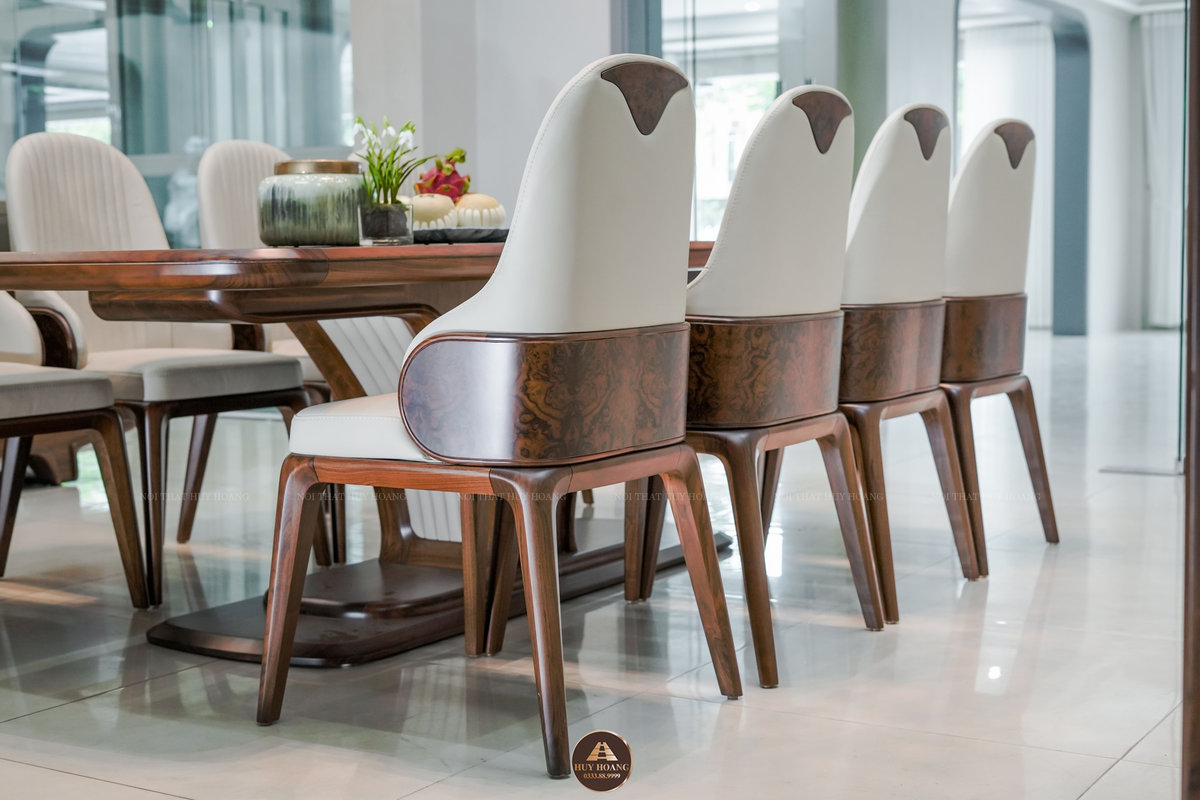 ghế ăn gỗ óc chó đệm màu trắng