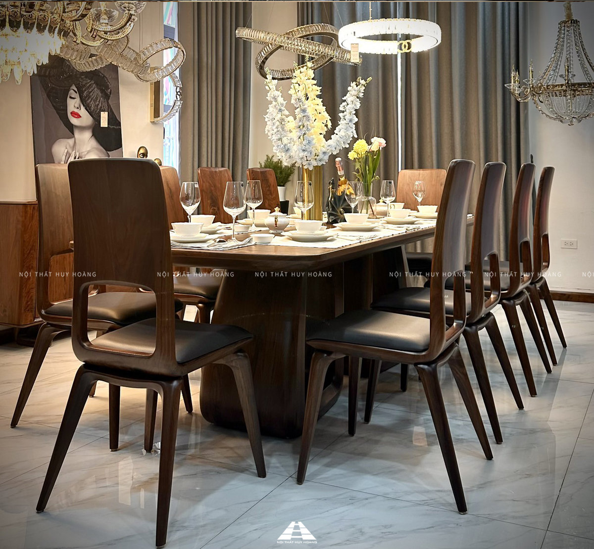 ghế ăn gỗ óc chó sang trọng