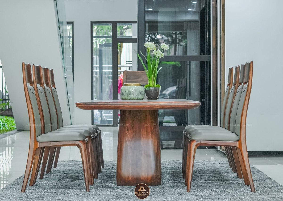 ghế ăn gỗ óc chó kết hợp với bàn ăn gỗ óc chó