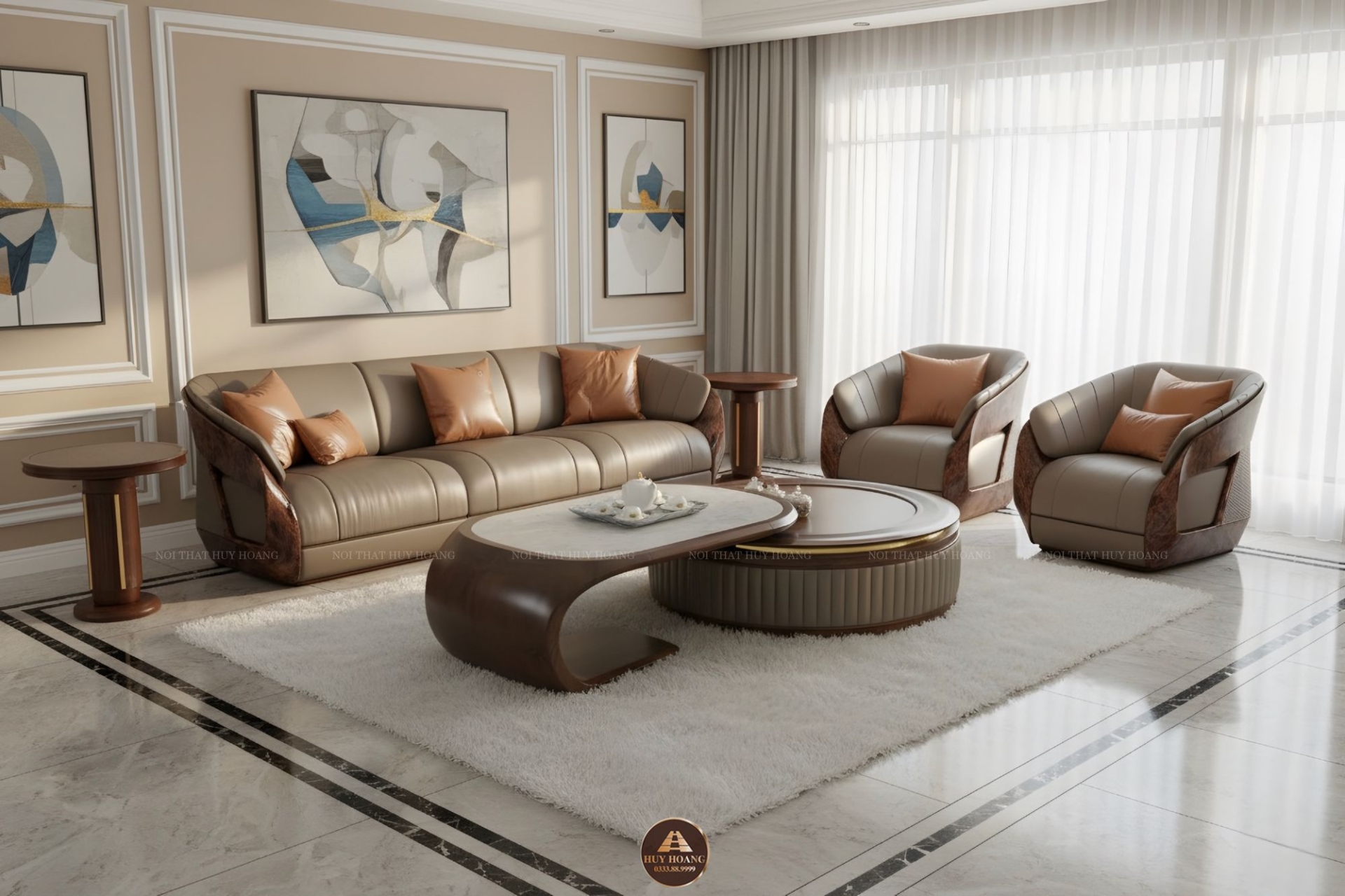 Sofa gỗ óc chó Avalon 22 hiện đại