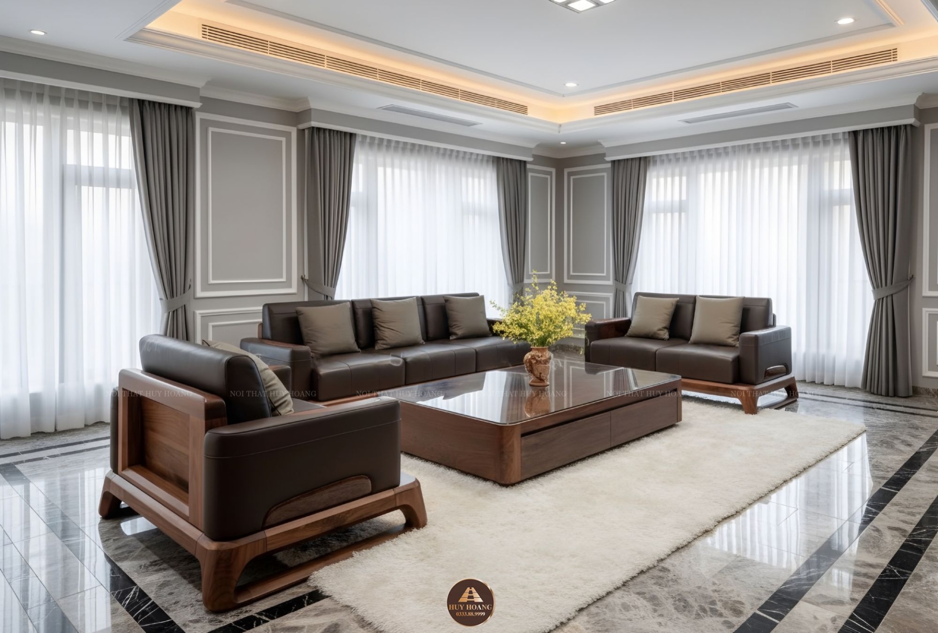 Sofa gỗ óc chó Avalon 30 phong cách tối giản