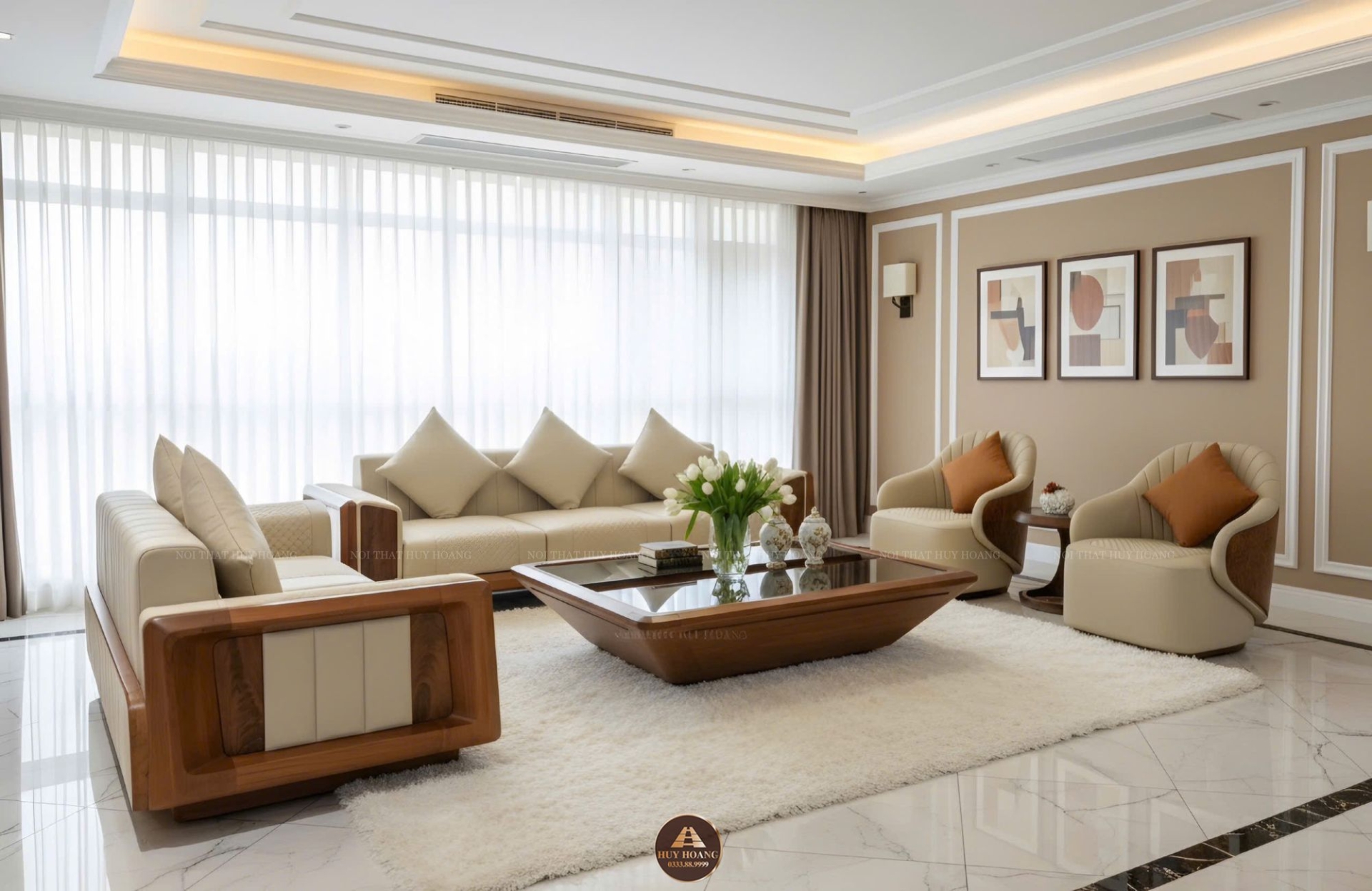 Sofa gỗ óc chó Avalon 31 cao cấp - sang trọng