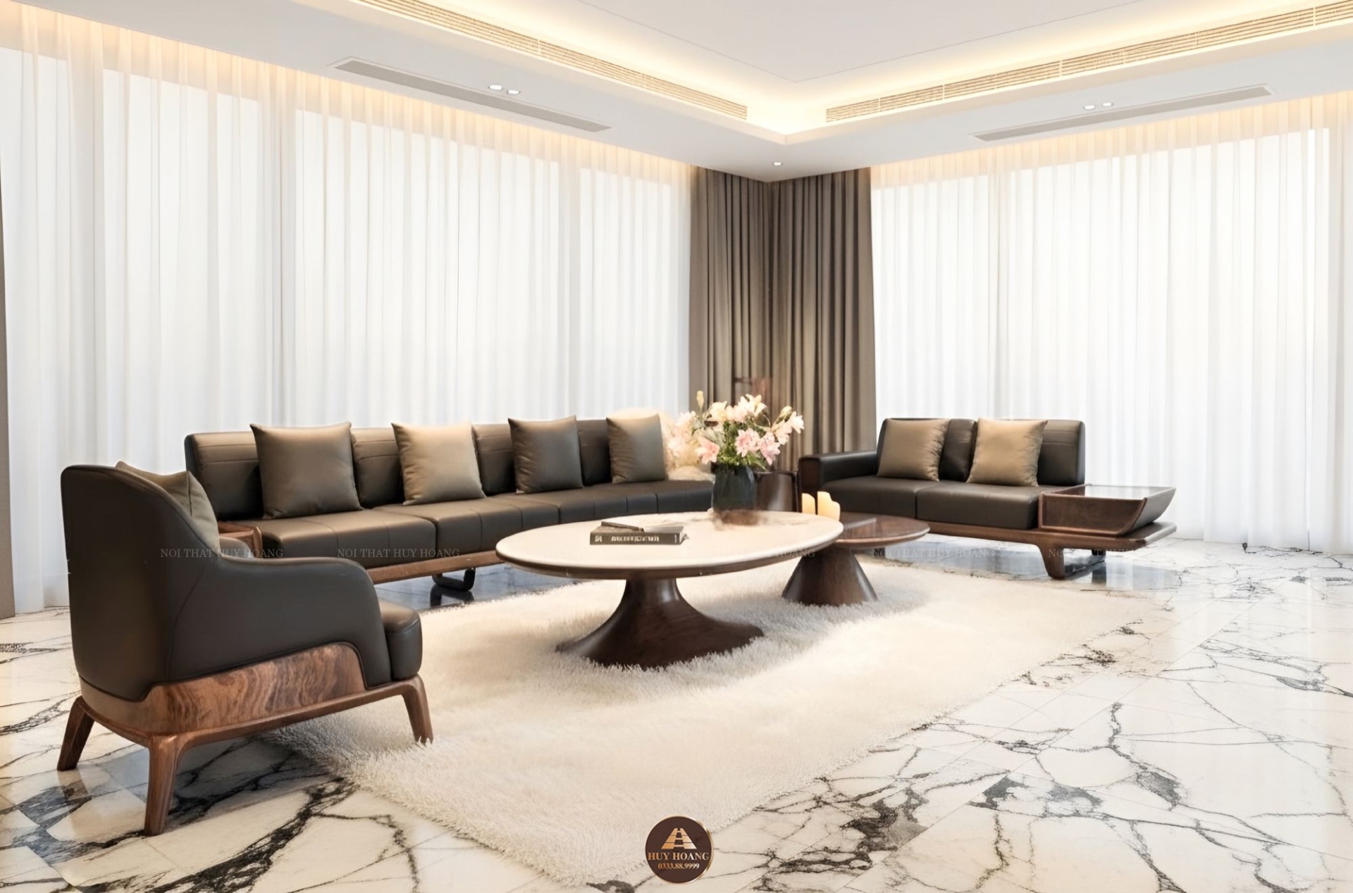 Sofa gỗ óc chó Avalon 38 hiện đại màu óc chó nguyên bản