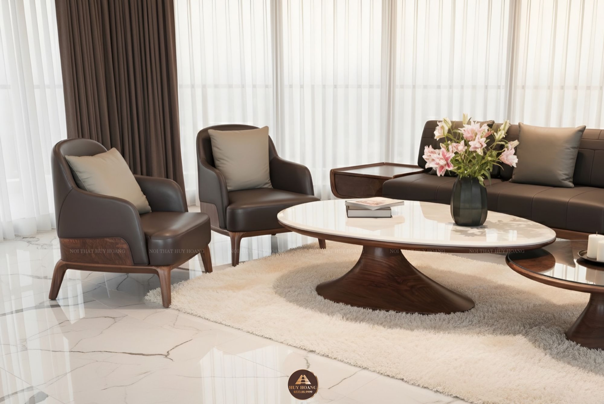 Sofa gỗ óc chó Avalon 38 hiện đại màu óc chó nguyên bản