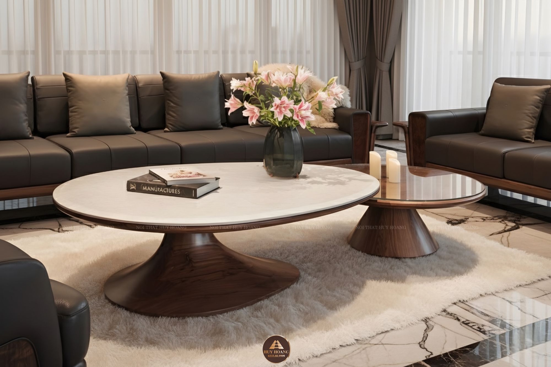 Sofa gỗ óc chó Avalon 38 hiện đại màu óc chó nguyên bản