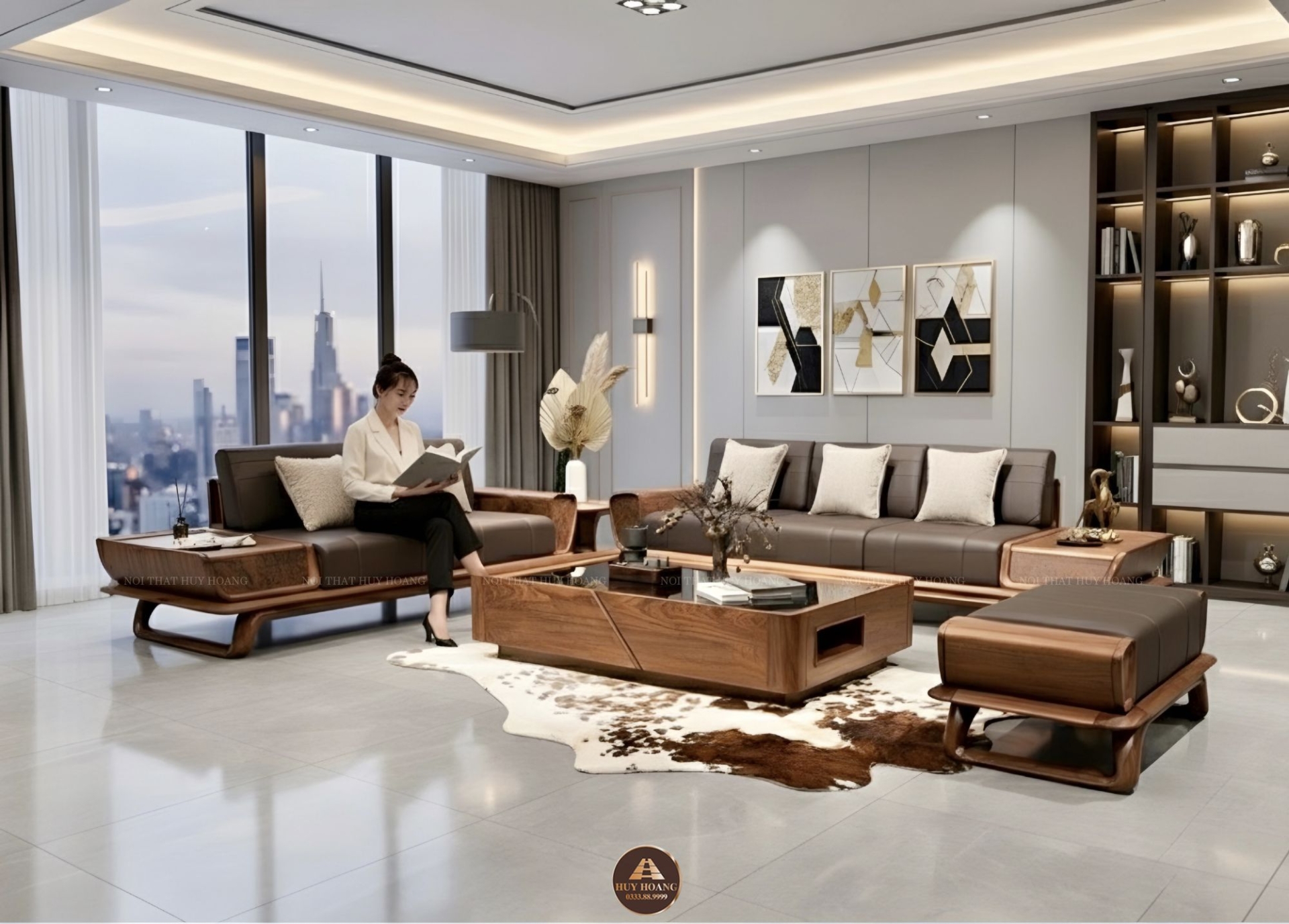 Sofa gỗ óc chó Avalon 40 đơn giản, hiện đại