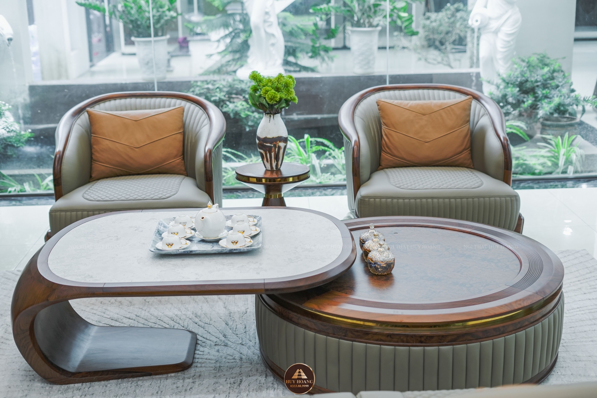 Bộ sofa gỗ óc chó hiện đại Avalon Curve