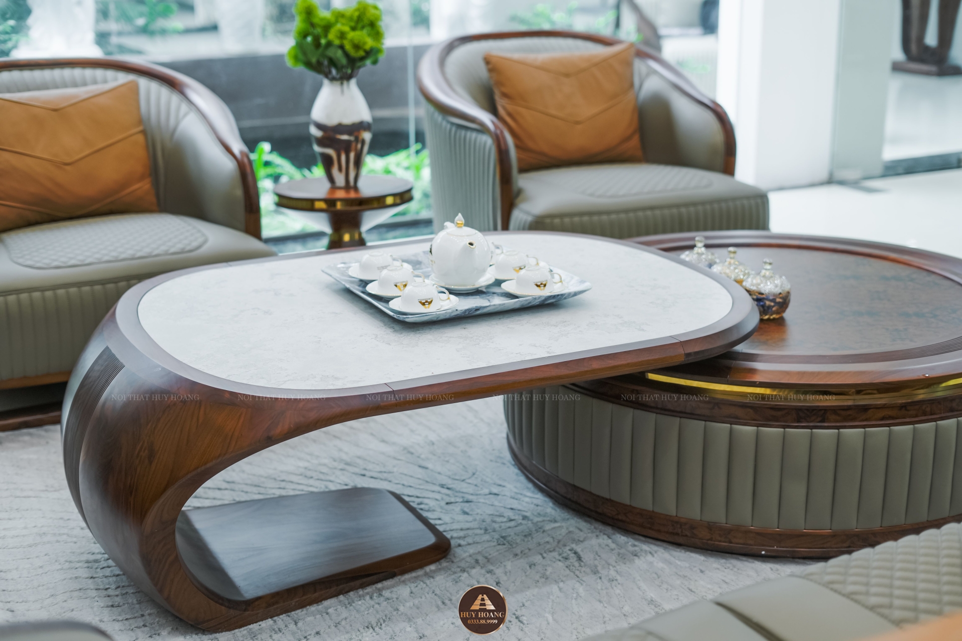 Bộ sofa gỗ óc chó hiện đại Avalon Curve