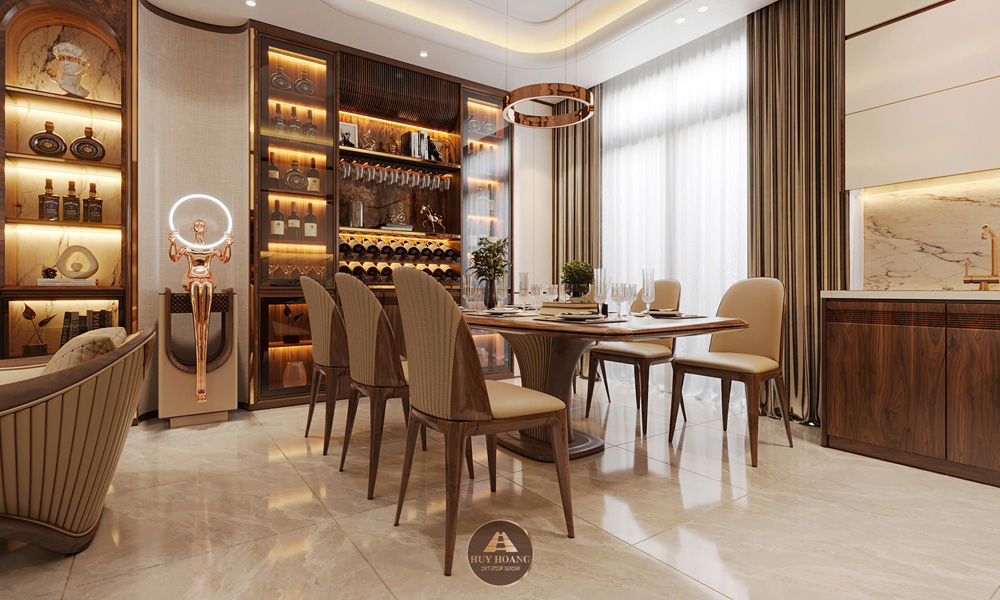 thiết kế nội thất biệt thự gỗ óc chó
