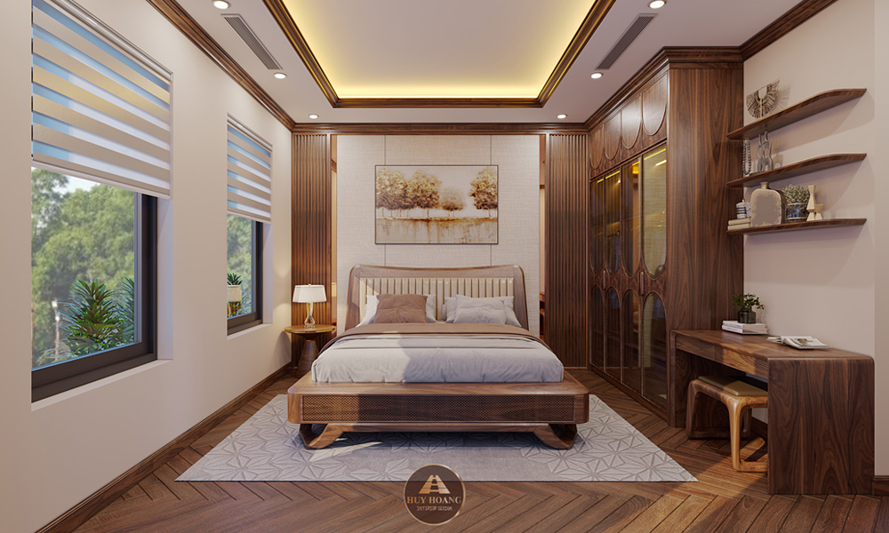 thi công nội thất biệt thự gỗ óc chó
