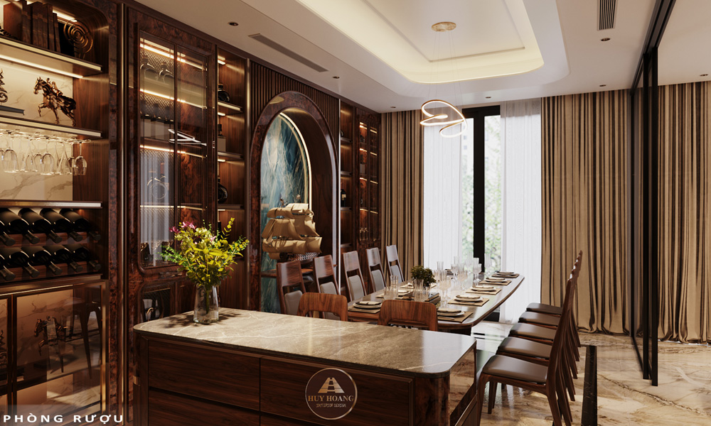 thiết kế nội thất biệt thự gỗ óc chó