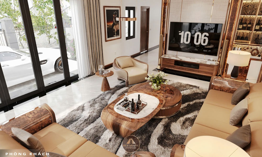 lưu ý khi thiết kế nội thất biệt thự với gỗ óc chó