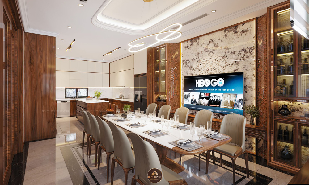 thiết kế nội thất biệt thự gỗ óc chó