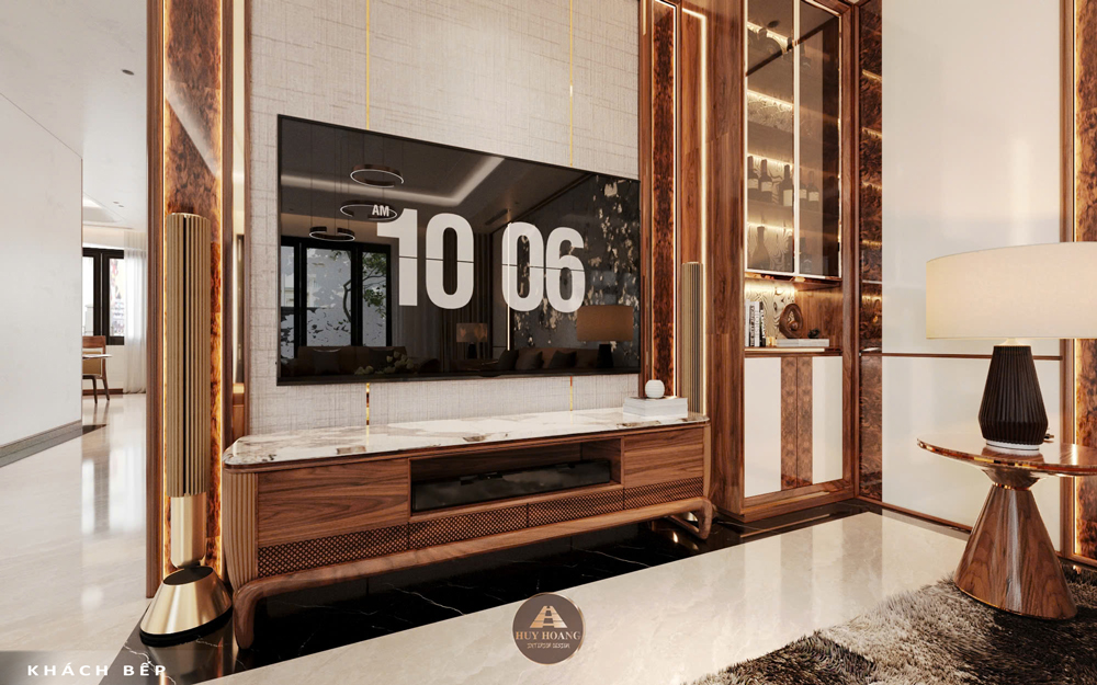 Mẫu kệ ti vi gỗ óc chó cao cấp cho không gian phòng khách