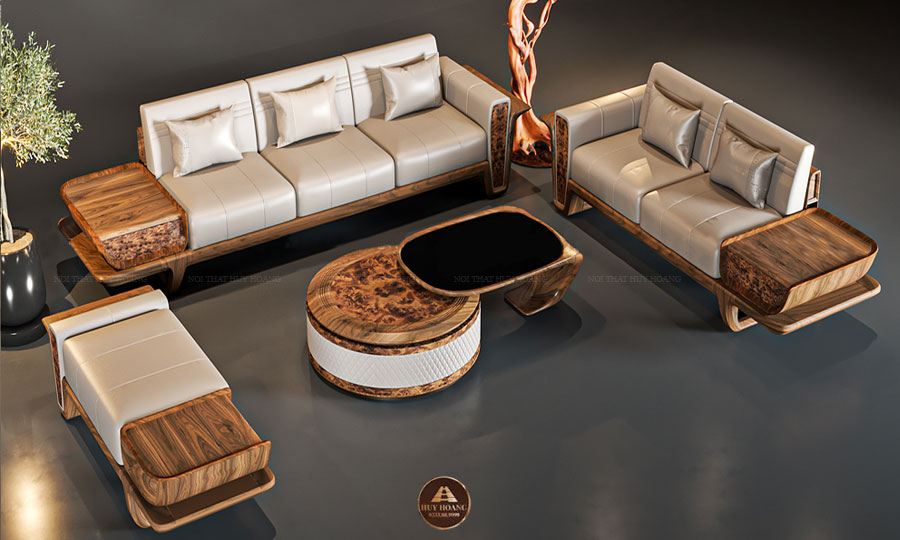 mẫu sofa chân thuyền gỗ óc chó