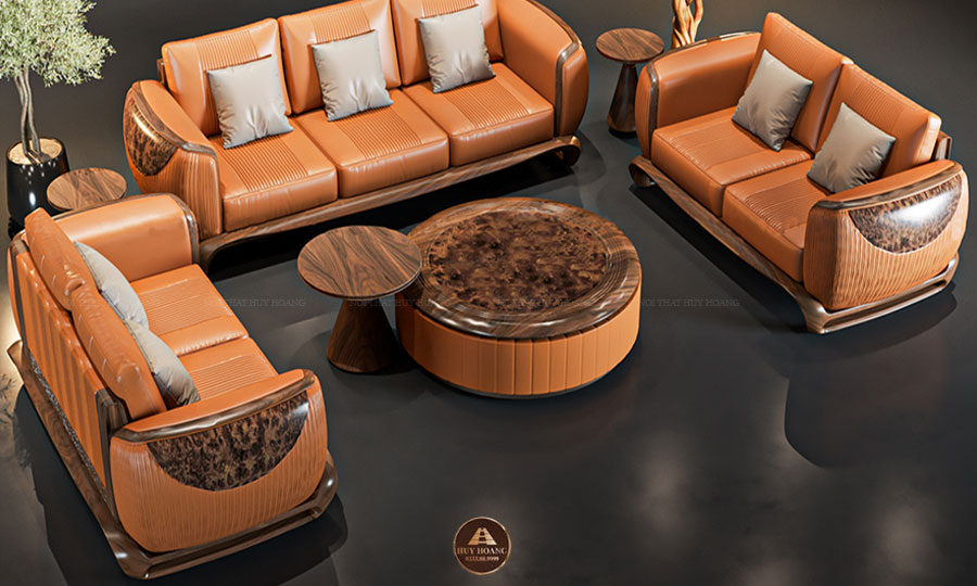 mẫu sofa chân thuyền gỗ óc chó
