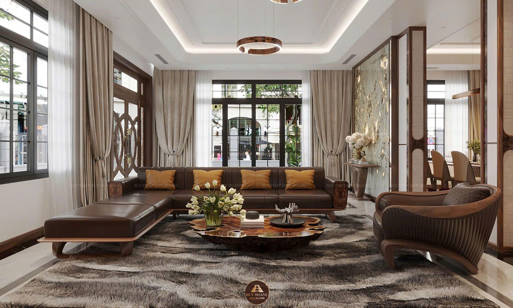 mẫu sofa gỗ óc chó chữ L đẹp nhất
