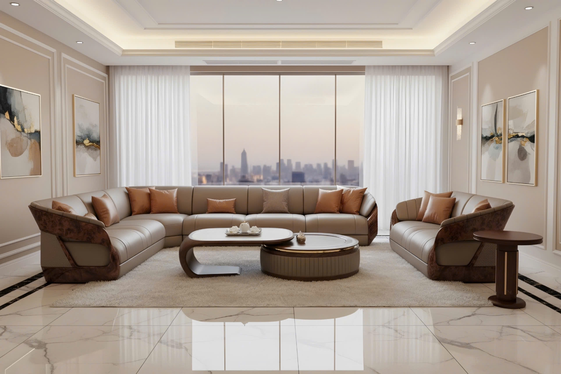 mẫu sofa chữ L gỗ óc chó cao cấp