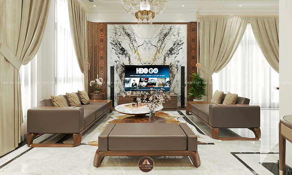 mẫu sofa gỗ óc chó màu nâu sữa