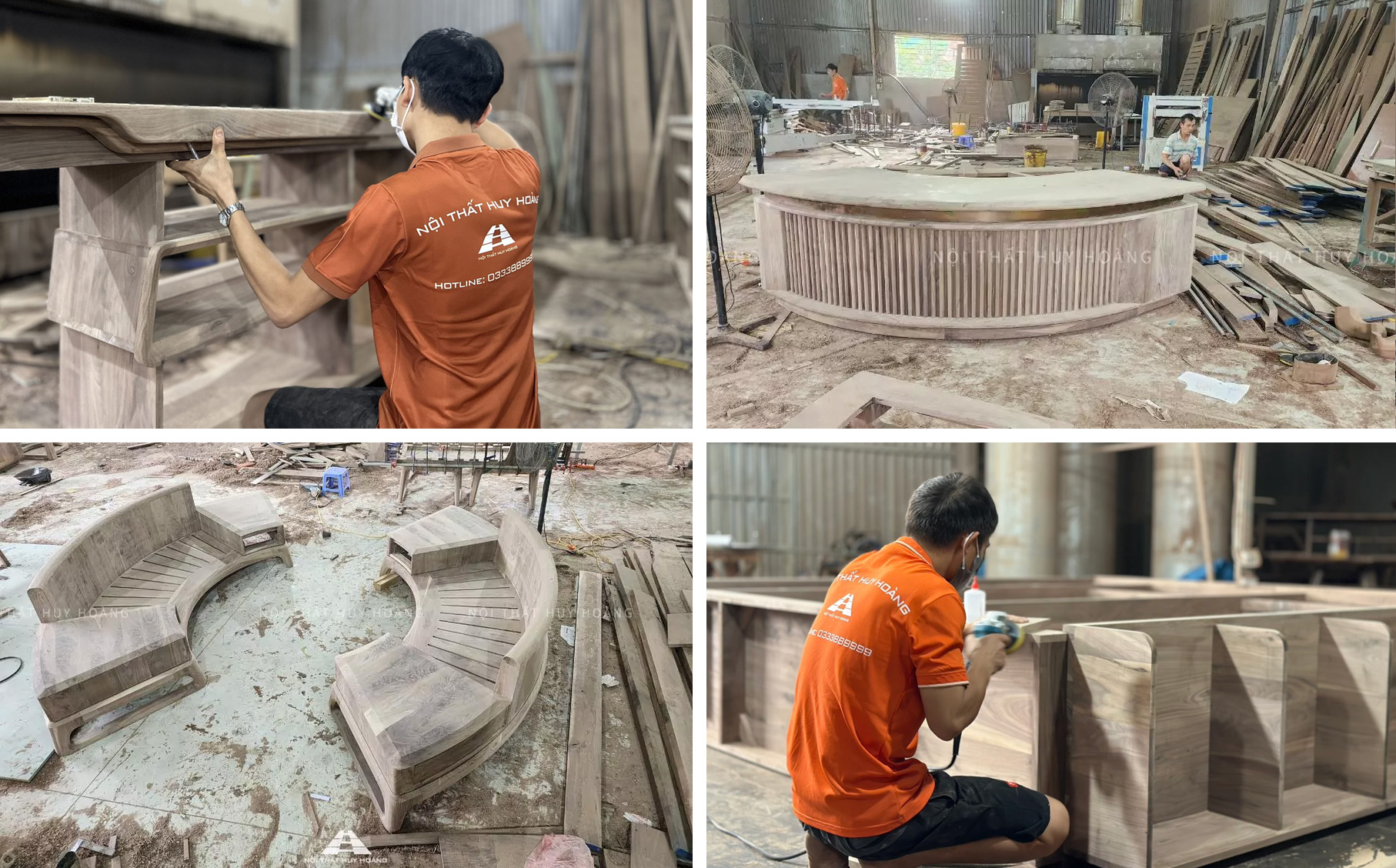 Xưởng sản xuất sofa gỗ óc chó của nội thất Huy Hoàng