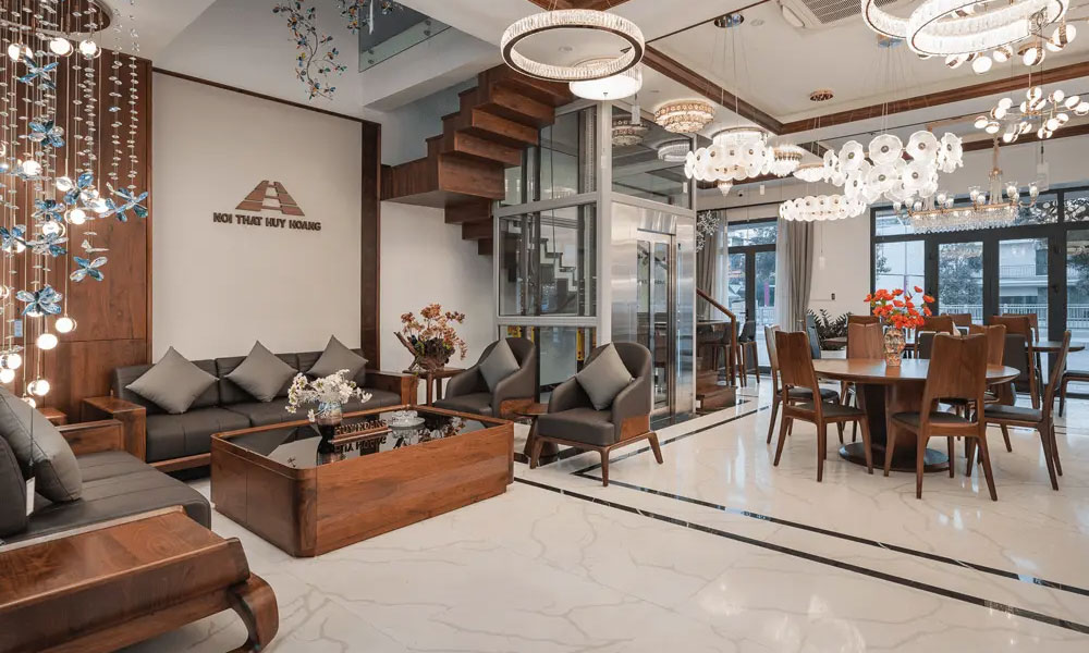 Showroom sofa gỗ óc chó