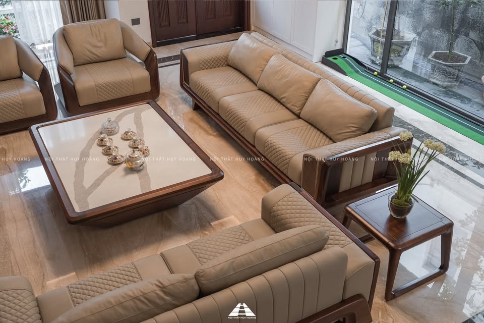 Bộ ghế sofa gỗ óc chó cao cấp