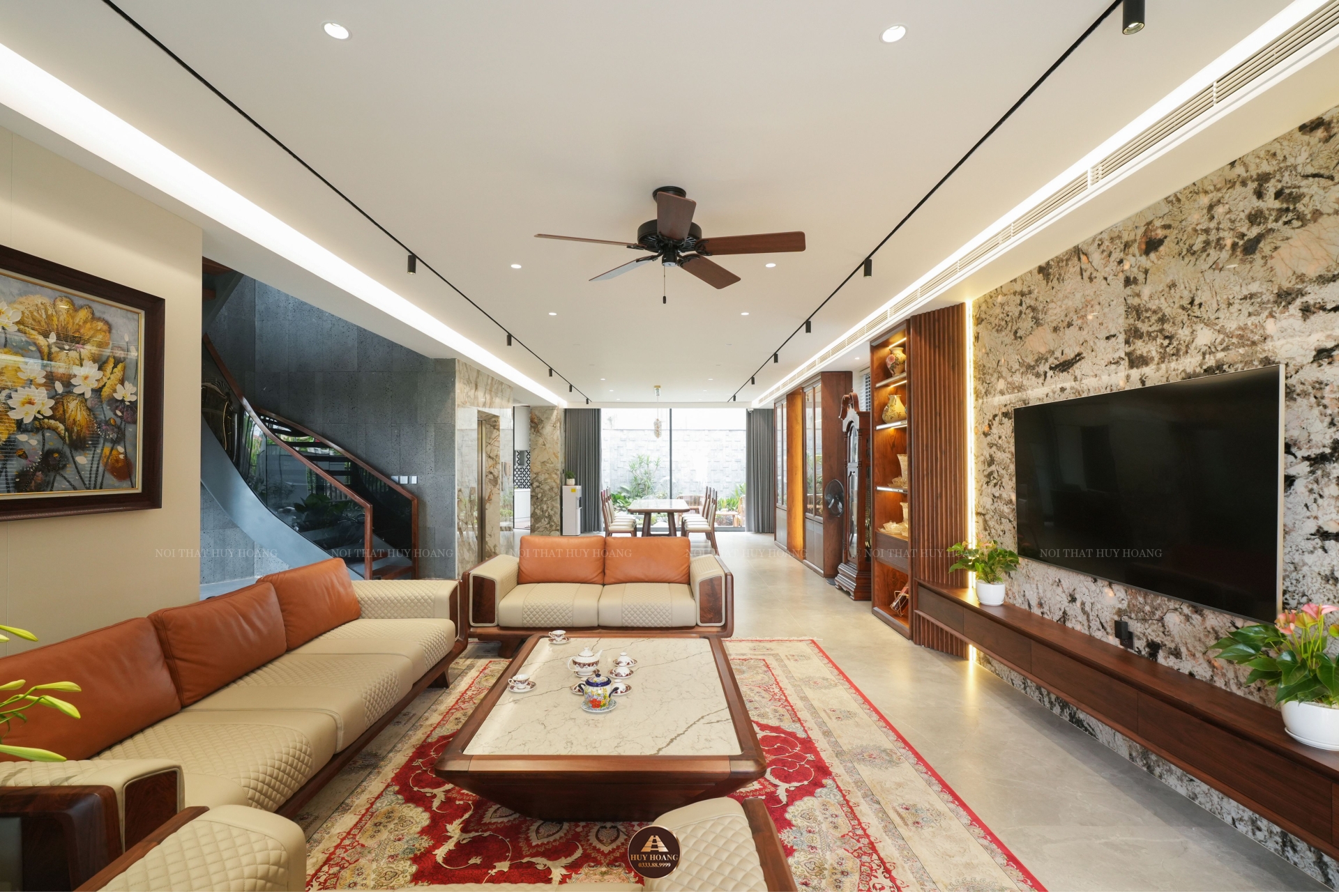 Bộ sofa gỗ óc chó thiết kế hiện đại