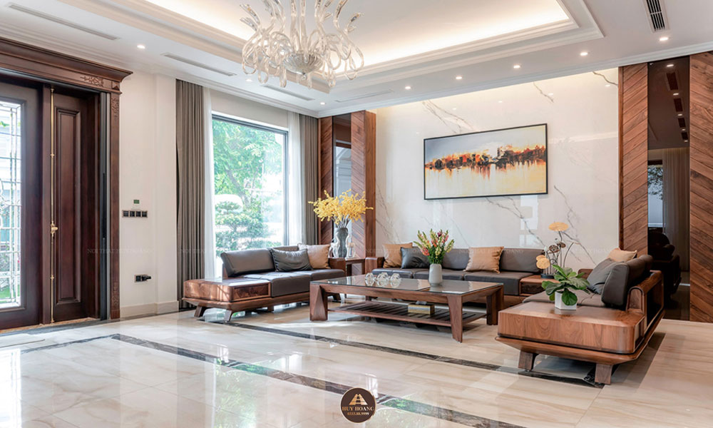 Sofa gỗ sồi giả óc chó chữ U