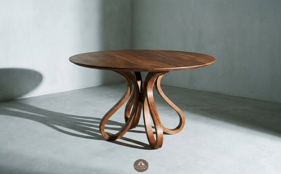 B&agrave;n ăn tr&ograve;n gỗ &oacute;c ch&oacute; ch&acirc;n uốn cong nghệ thuật đầy m&ecirc; hoặc