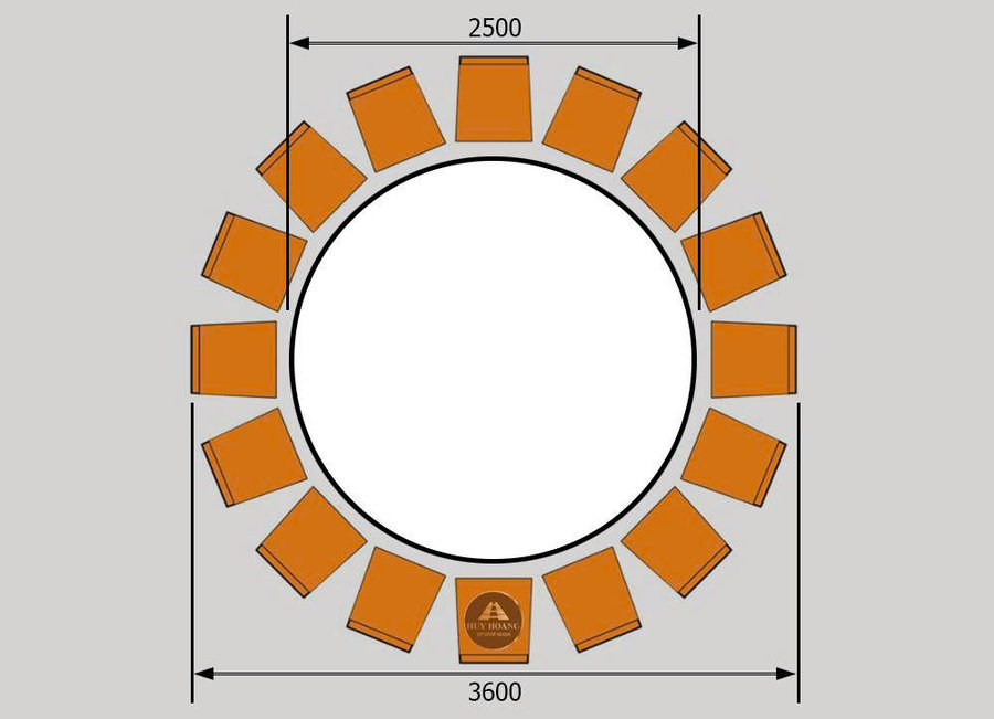 Bản vẽ k&iacute;ch thước b&agrave;n ăn tr&ograve;n gỗ &oacute;c ch&oacute; 16 ghế đường k&iacute;nh 2m5