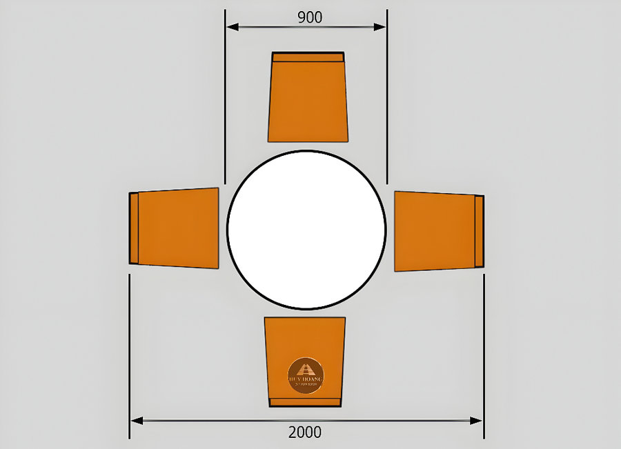Bản vẽ k&iacute;ch thước ti&ecirc;u chuẩn b&agrave;n ăn tr&ograve;n gỗ &oacute;c ch&oacute; 4 ghế đường k&iacute;nh 900mm