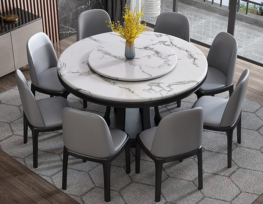 B&agrave;n ăn xoay tr&ograve;n mặt đ&aacute;, khung gỗ