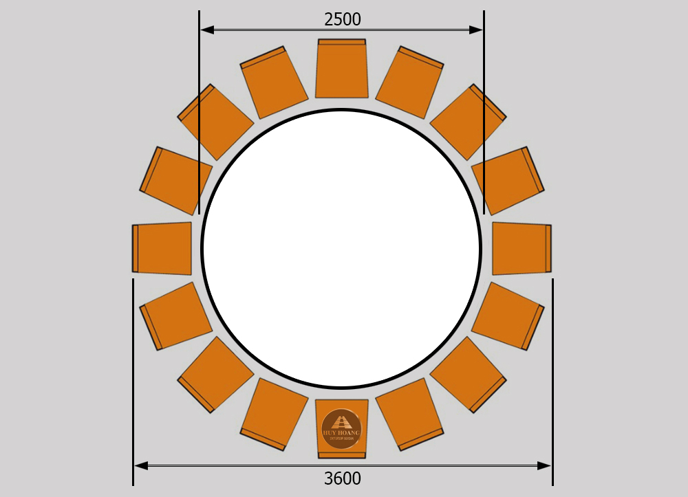 K&iacute;ch thước b&agrave;n ăn tr&ograve;n 16 chỗ ngồi