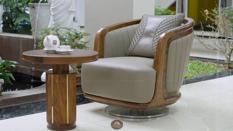 Ghế đơn gỗ &oacute;c ch&oacute; ch&acirc;n xoay bọc da m&agrave;u ghi x&aacute;m hiện đại, ghế đơn gỗ &oacute;c ch&oacute; bọc da