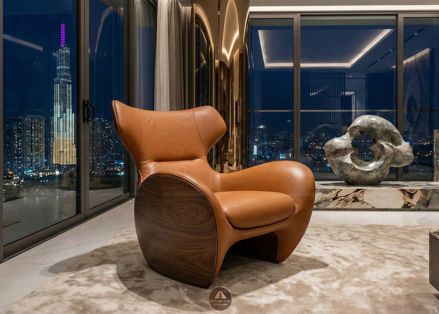 Ghế b&agrave;nh gỗ &oacute;c ch&oacute; đi&ecirc;u khắc view Landmark 81, ghế đơn gỗ &oacute;c ch&oacute; da b&ograve; &Yacute;