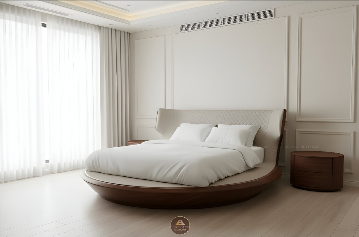 Giường ngủ da bò Ý dáng tròn
