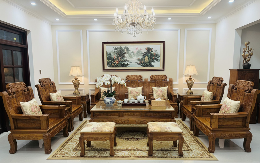 gỗ bách xanh, gỗ bách xanh trong thiết kế phòng khách