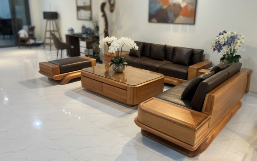so sánh sofa gỗ óc chó chữ L và sofa gỗ gõ đỏ chữ L