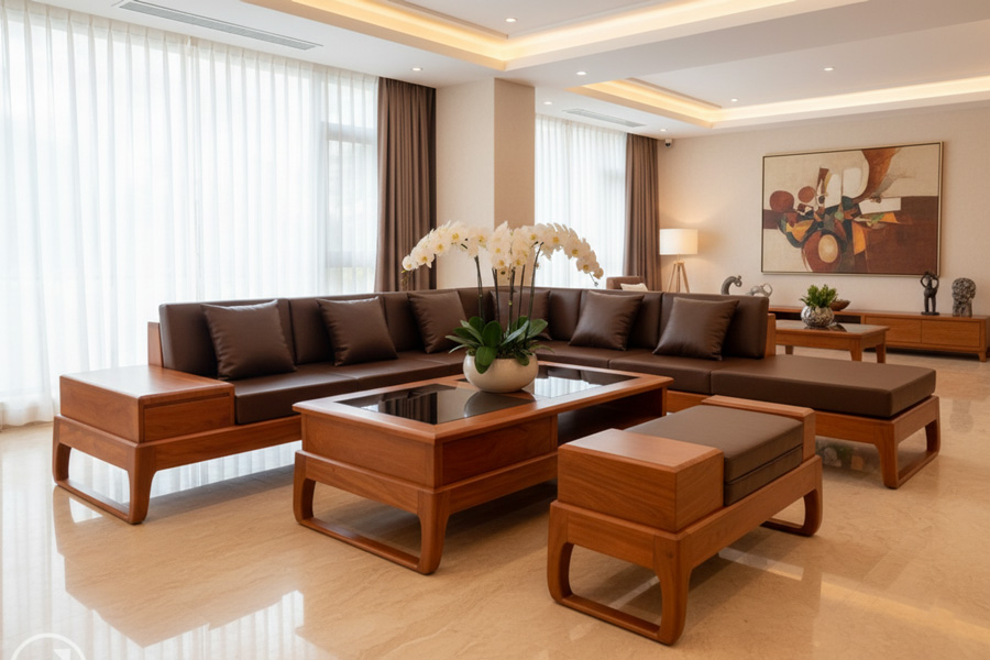 so sánh sofa gỗ óc chó chữ L và sofa gỗ gõ đỏ chữ L, so sánh sofa gỗ gõ đỏ chữ L và sofa gỗ óc chó chữ L